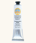 Natural Earth Paint titanium white natural acrylic paint in a 59ml aluminium tube and closed with a black screw cap