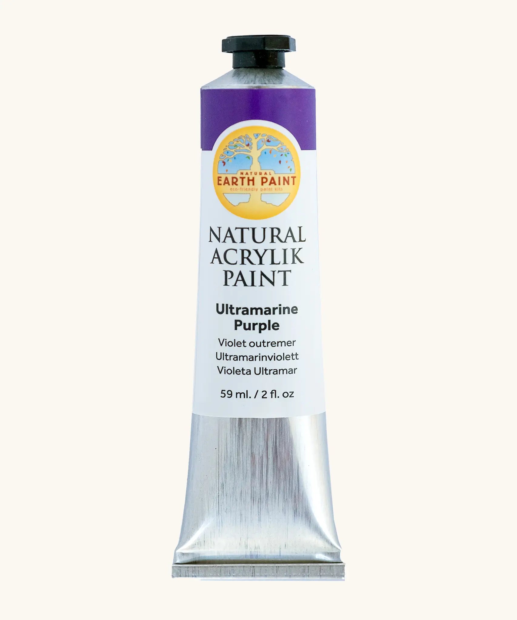 Natural Earth Paint ultramarine purple natural acrylic paint in a 59ml aluminium tube and closed with a black screw cap