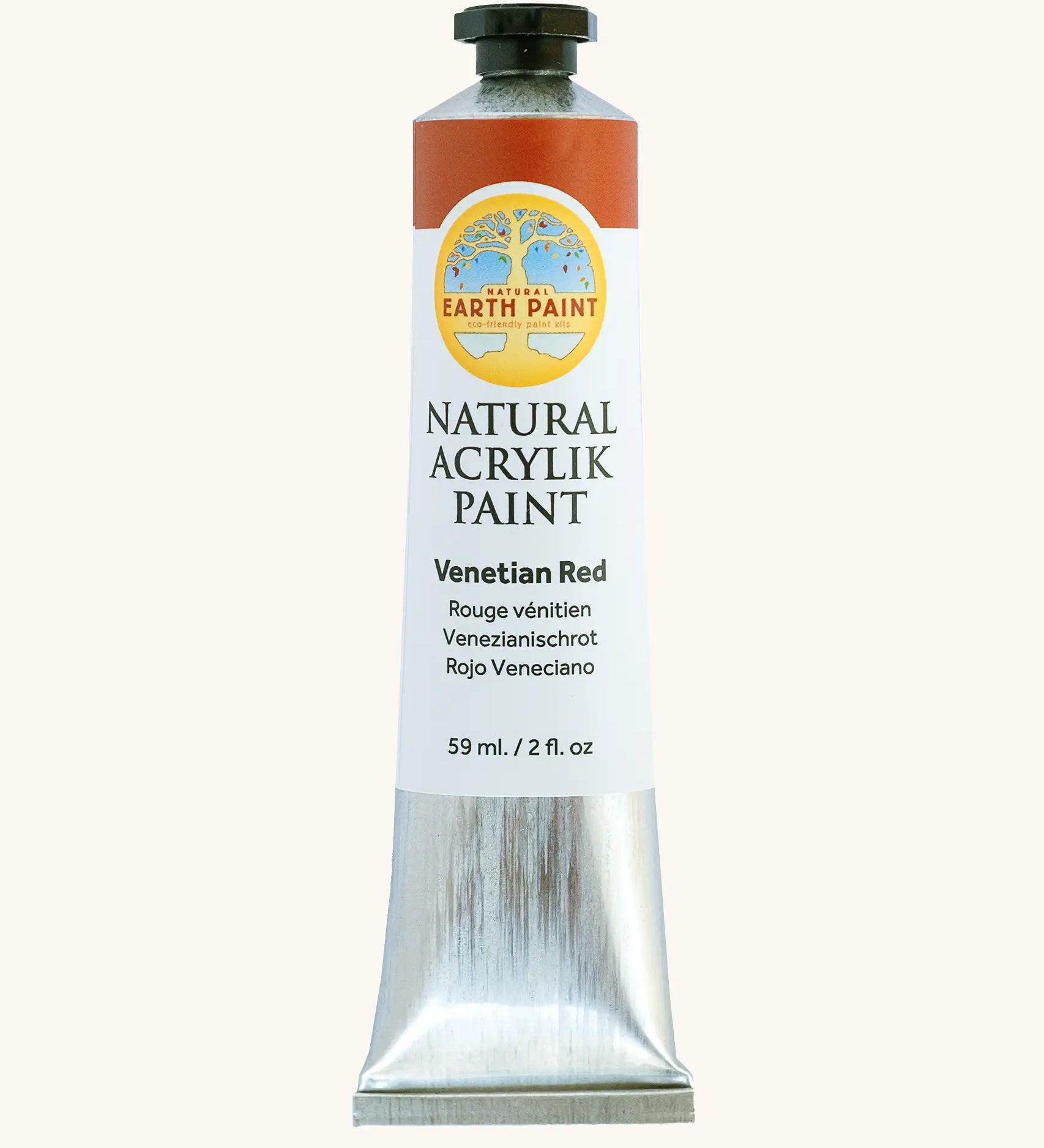 Natural Earth Paint Venetian red natural acrylic paint in a 59ml aluminium tube and closed with a black screw cap