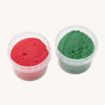 A top down view of the Neogrun 2 pack organic play dough. Showing the consistency of the 2 coloured play dough inside the plastic tubs