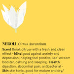 Infographic showing the main benefits of Neroli essential oil.