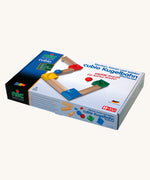 The Nic Cubio Wooden Marble Run Starter Set shown in it's cardboard packaging box.