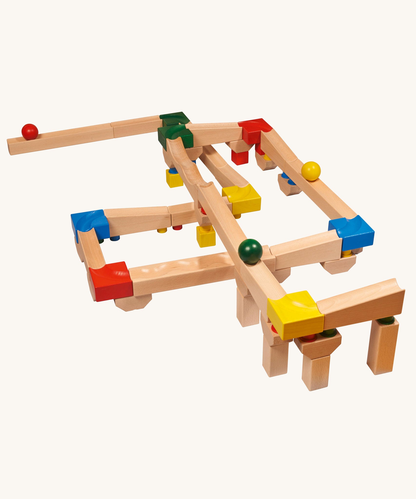 The Nic Cubio Wooden Ball Run Basic Set shown set up.