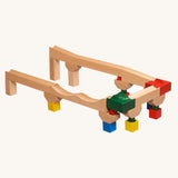 Nic Cubio wooden Ball Track Extension Set shown set up using all the pieces included. Wooden balls are available separately. 