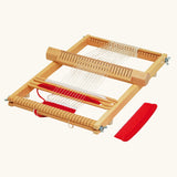 Nic Ines Weaving Frame pictured with red and white yarn. 