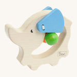 Nic Toys wooden elephant grasper. Features blue ears that move and grasping beads inside the body 