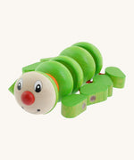 Nic Toys wooden Willy the centipede grasper. Features little green blocks as feed and a playful face with a red nose.