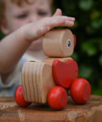Child pwtting the Nic waggle duck pull along wooden toy.