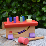 Nic Walter bio organic wooden pounding bench children's toy. Stained with natural pigments and dyes. 