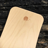 Laser etched Babipur elephant logo on the beech wood Babipur edition Wobbel balance board.