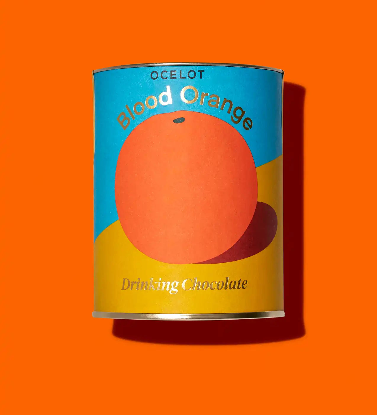 Ocelot Blood Orange Organic Drinking Chocolate. Chocolate flakes in a 200g tin.