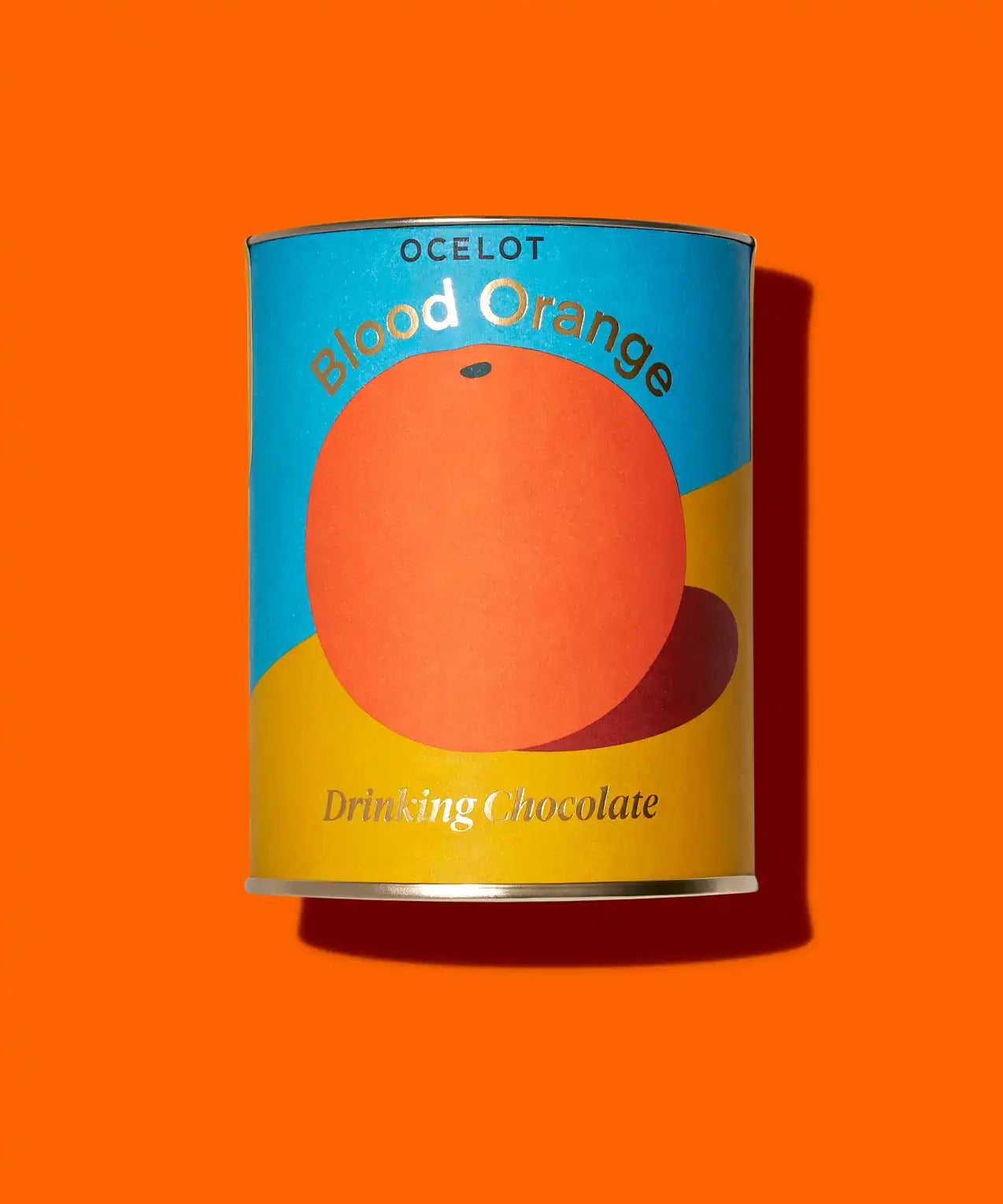 Ocelot Blood Orange Organic Drinking Chocolate. Chocolate flakes in a 200g tin.