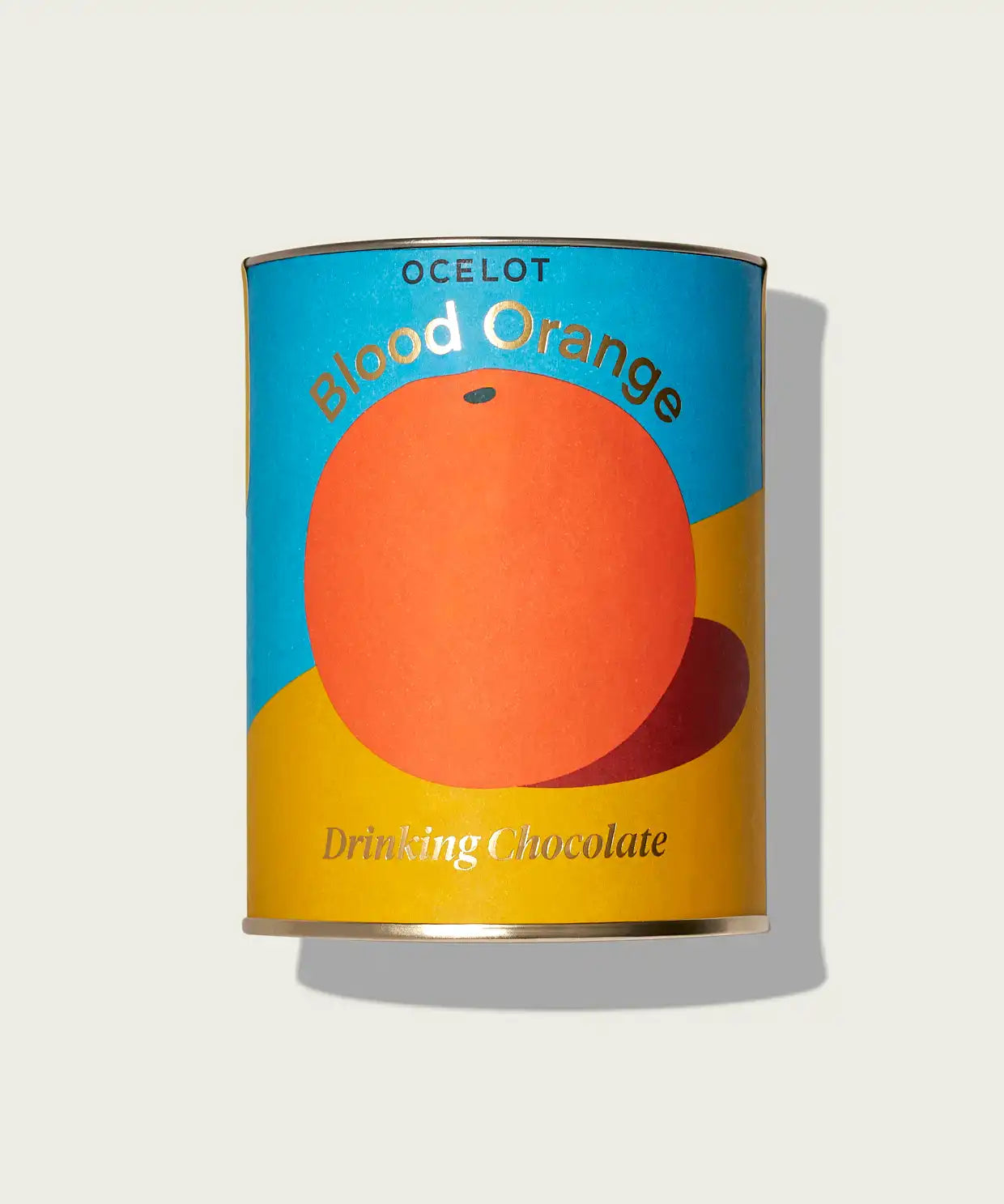 Ocelot Blood Orange Organic Drinking Chocolate. Chocolate flakes in a 200g tin.