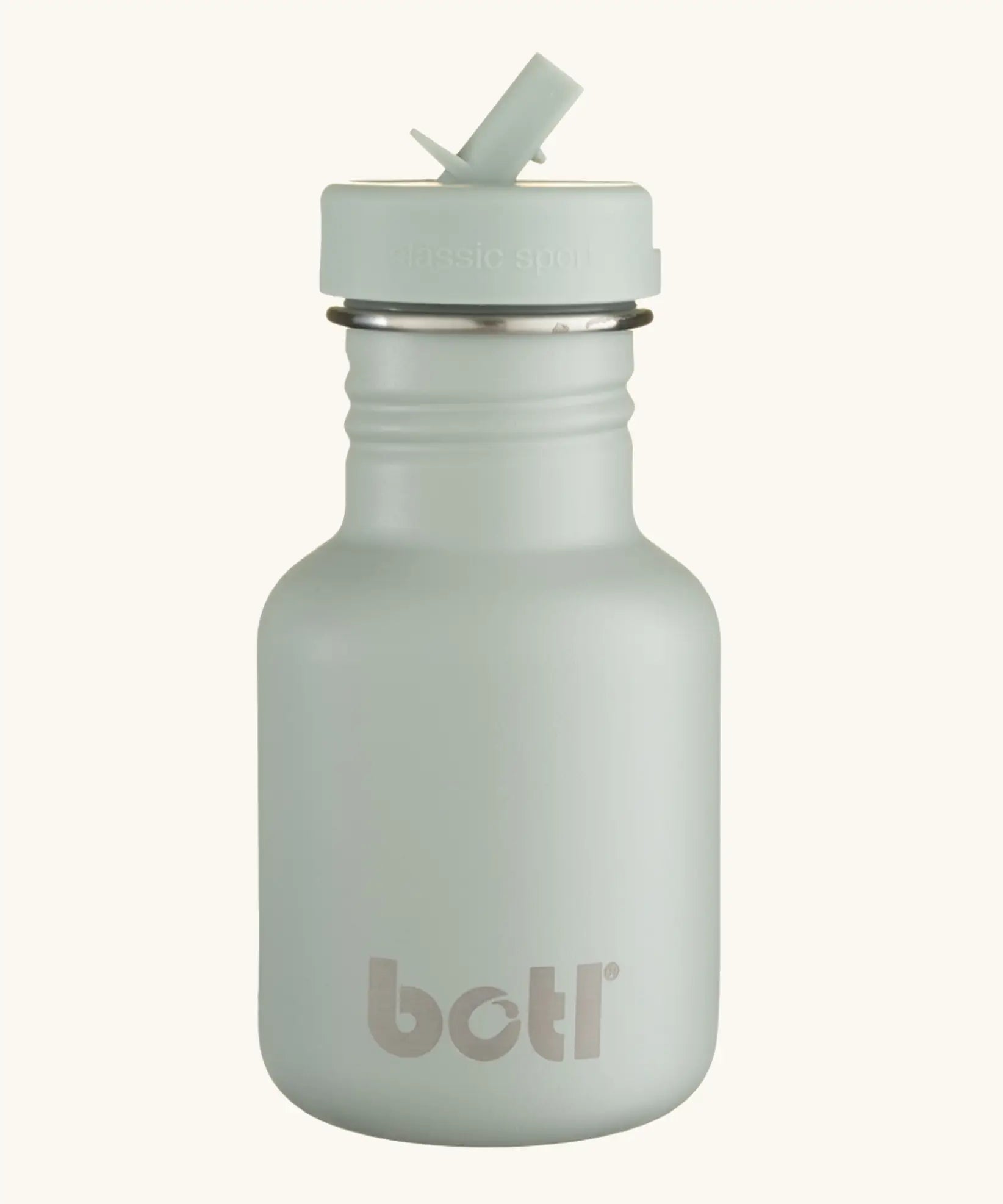 One Green Bottle tough canteen stainless steel water bottle in sage green with matching flip sports cap