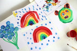 Children's paintings created using the Okonorm non-toxic finger paints. 