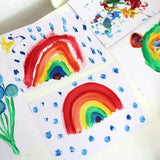Children's paintings created using the Okonorm non-toxic finger paints. 