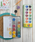  Okonorm 12 colour watercolour paints in a travel tin shown with some of the paint pods removed.