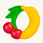 The Oli & Carol Natural Rubber Fruit Teething Ring on a plain background.