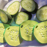 Oli & Carol Pepino The Cucumber natural rubber toys pictured next to slices of real cucumber