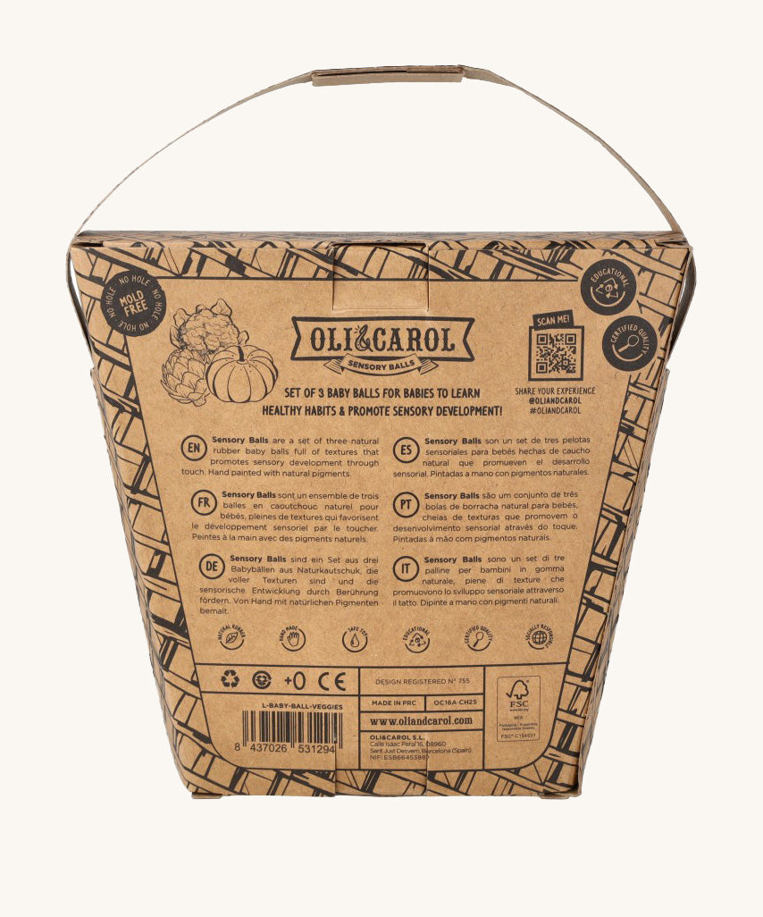 The back of a pack of Oli & Carol Vegetable Soup Baby Sensory Balls