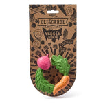 Oli & Carol 100% Natural Rubber Baby Teething Ring - Veggie on its card packaging.