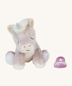 Olli Ella lilac baby unicorn toy with a purple dummy