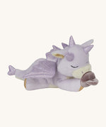 A Olli Ella binky misty dragon doll lying flat. This fluffy light purple dragon features glittery wings, horns and available at Babipur.