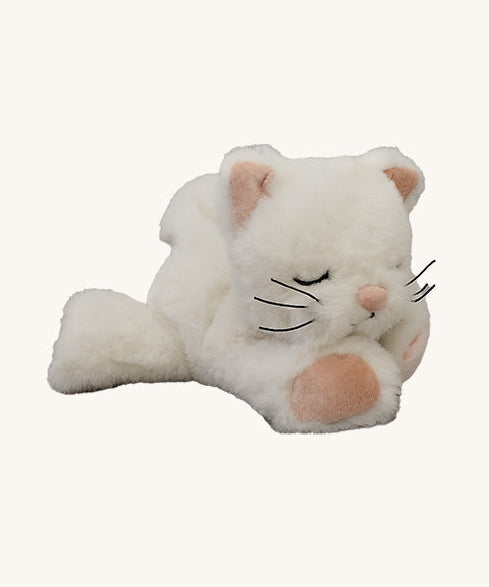 A Olli Ella Kit Kiki kitten doll lying flat showing the whiskers and tail detail. This cute fluffy toy doll is available at Babipur