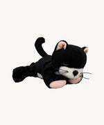 A Olli Ella Kit binky kitten doll lying flat showing the whiskers and tail detail. This cute fluffy toy doll is available at Babipur