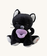 A Olli Ella Kit binky kitten doll sitting with the purple magnetic pacifier in the mouth. This cute fluffy toy doll is available at Babipur