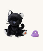 A sitting Olli Ella Koko binky kitten doll available at Babipur. This cute black kitten doll has white paws, whiskers and comes with a purple magnetic pacifier.