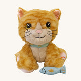 A sitting Olli Ella binx cat dinkum doll available at Babipur. This fluffy cat is orange striped and with playful facial features and comes with a blue magnetic fish.