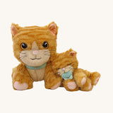 A Olli Ella Binx cat dinkum doll sitting next to koda the binky kitten doll. Both of these soft toy dolls are available at Babipur.
