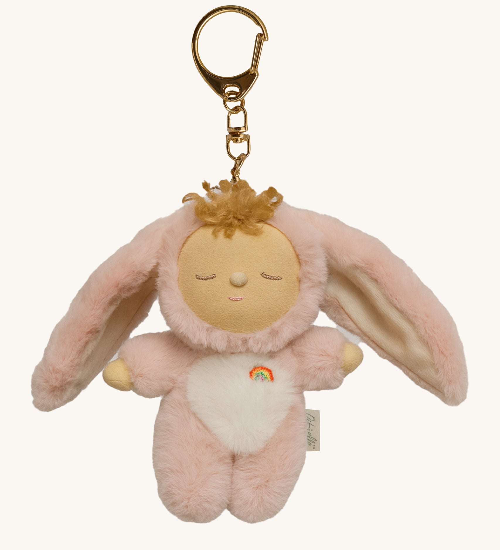 Olli Ella bunny flopsy cozy bag charm available at Babipur. A mini version of flopsy the bunny dinkum doll that can be clipped on a bag