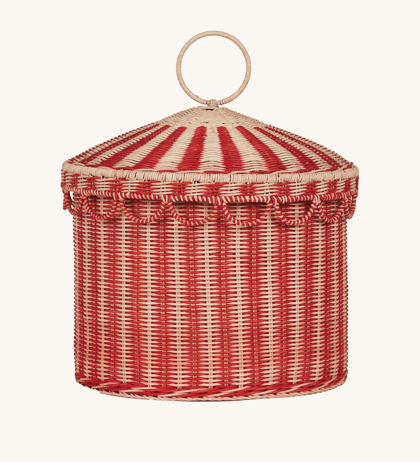 Olli Ella Red & Straw Rattan Circus Tent Basket. This large capacity basket is perfect for use as toy storage. Olli Ella have a range of stylish storage solutions and soft toys available here at Babipur. 