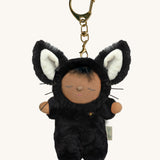 Olli Ella cat nox cozy bag charm available at Babipur. A mini version of the nox the cat dinkum doll that can be clipped on a bag