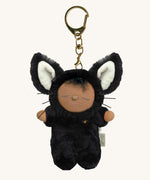 Olli Ella cat nox cozy bag charm available at Babipur. A mini version of the nox the cat dinkum doll that can be clipped on a bag