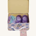 The Olli Ella Dinkum Doll Pretend Pack Fairy outfit in it's metal storage tin. 