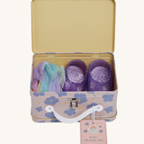 The Olli Ella Dinkum Doll Pretend Pack Fairy outfit in it's metal storage tin. 