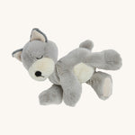 A soft grey and white Olli Ella dinkum puppy posing on a cream background.