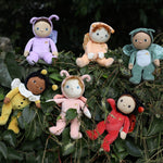The Olli Ella Backyard Buddies Dinky Dinkum Dolls - six baby dolls in onesie outfits inspired by bugs and garden creatures.