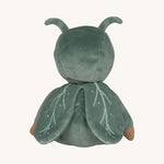 The back of the Olli Ella Dinky Dinkum Doll - Gideon Grasshopper - in a green onesie, with grasshopper wings and antennae.