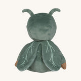 The back of the Olli Ella Dinky Dinkum Doll - Gideon Grasshopper - in a green onesie, with grasshopper wings and antennae.