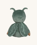 The back of the Olli Ella Dinky Dinkum Doll - Gideon Grasshopper - in a green onesie, with grasshopper wings and antennae.