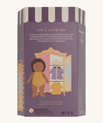 Olli Ella Dress Me Dinky - Lila Lavender, back of packaging, cream background. 

