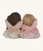 Olli Ella Fiona and Faye fairy dinky dinkum dolls sitting next to eachother and showing the stitch detail on their wings.