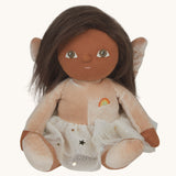 Olli Ella Faye fairy dinky dinkum doll available at Babipur. A peach coloured soft cuddly doll with a cute playful face and long brown hair. Features a glittery skirt and matching peach fairy wings