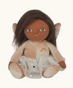 Olli Ella Faye fairy dinky dinkum doll available at Babipur. A peach coloured soft cuddly doll with a cute playful face and long brown hair. Features a glittery skirt and matching peach fairy wings