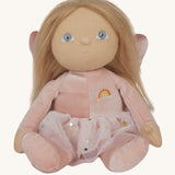Olli Ella Fiona fairy dinky dinkum doll available at Babipur. A light pink soft cuddly doll with a cute playful face and long hair. Features a glittery skirt and matching pink fairy wings