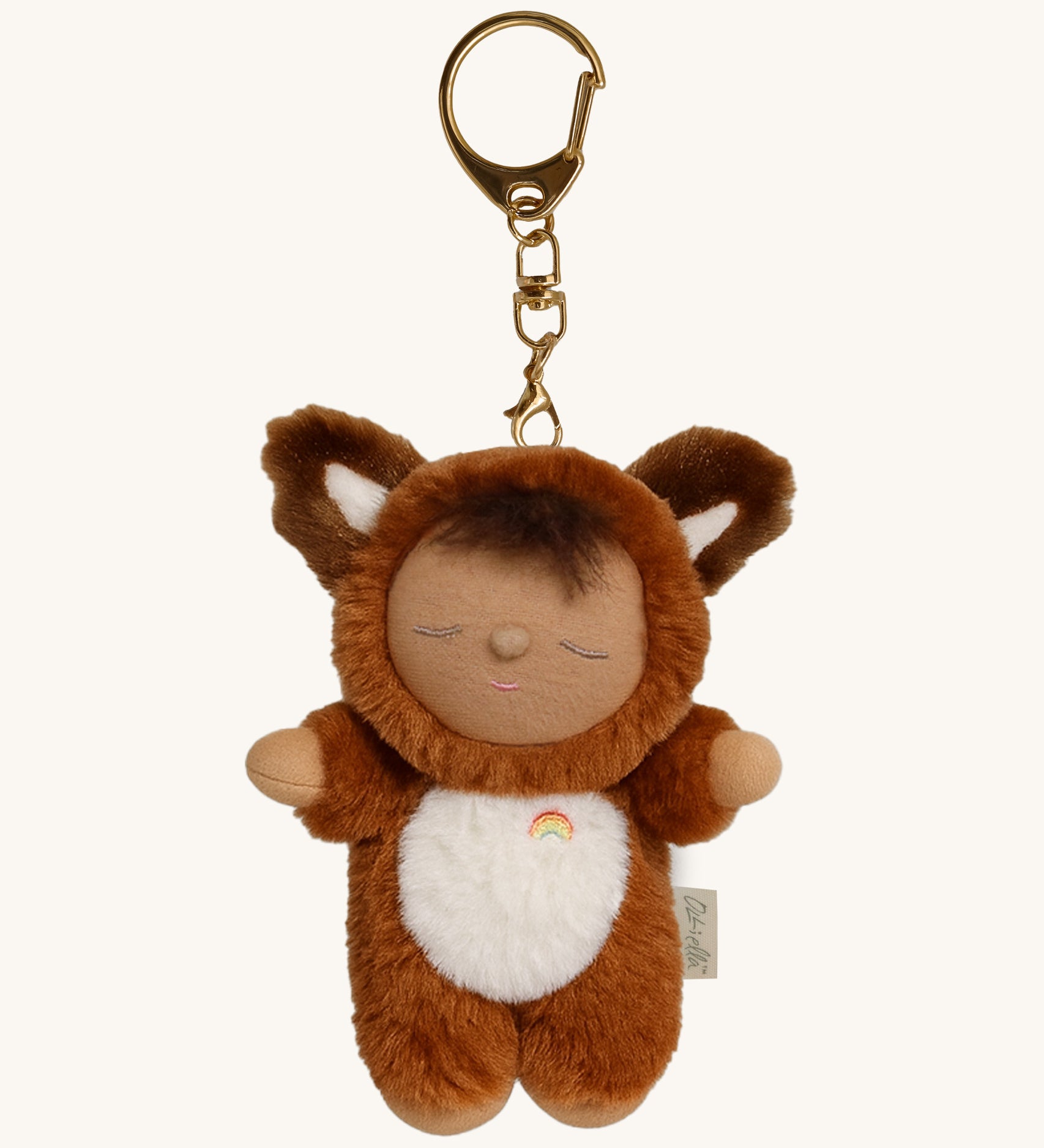 Olli Ella fox finley cozy bag charm available at Babipur. A mini version of finley the fox dinkum doll that can be clipped on a bag